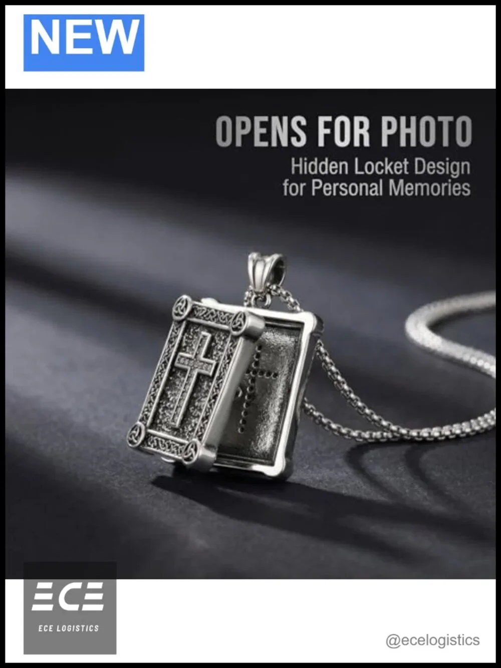 925 Sterling Silver Square Locket Necklace Hidden Compartment Pendant